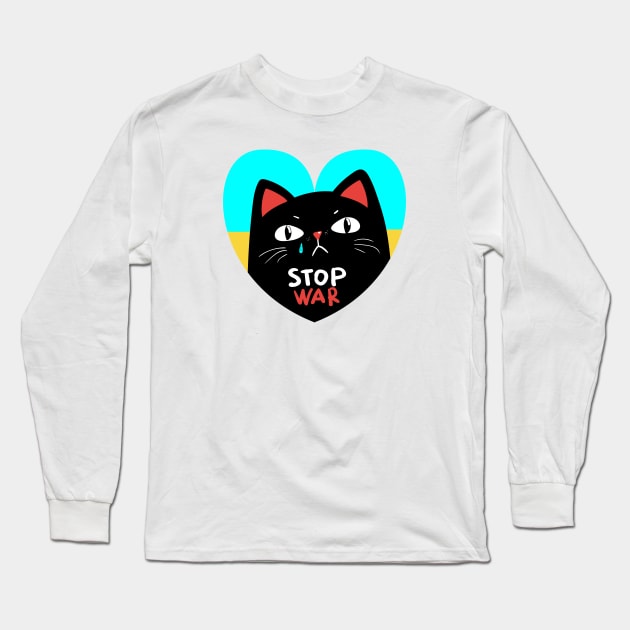 Stop war banner, poster, flyer, card, badge or sticker print design with grumpy black cat Long Sleeve T-Shirt by Marysha_art